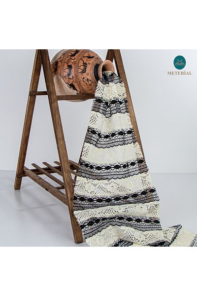 METERİAL DOUBLE COLOR BLACK BEIGE LACE
