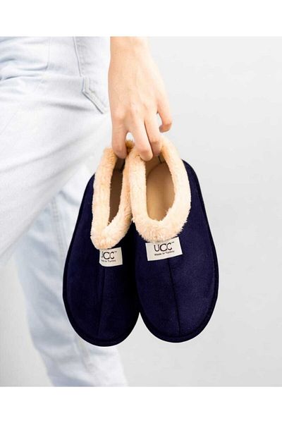 ALTUNTAŞ Unisex Μάλλινες Χειμερινές Ορθοπεδικές Λούτρινες Παντόφλες Home Boots - Navy