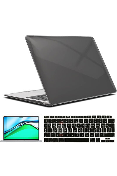 NovStrap حافظة ماك بوك اير 13 بوصة M1 Chip A2337 متوافقة مع الجزء العلوي اللامع + حافظة لوحة مفاتيح سوداء + فيلم