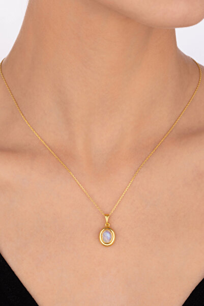 By Atölye Doğal Ay Taşı Gümüş Kolye Aytaşı Minimal Kolye