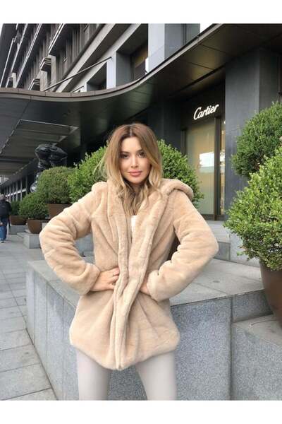 dblovedbrand Peluş Kapşonlu Yumoş Kürk Kaban