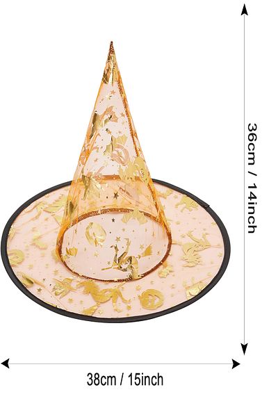 Parti dolabı Halloween Witch Hat Bat Spider Orange GoldPrinted, Αποκριάτικη στολή για ενήλικες και παιδιά