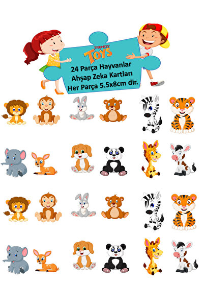 Trendy Toys Eğitici Ahşap Hafıza Eşleştirme Oyunu Animal Memory Game