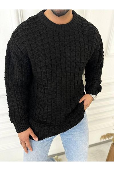 elkumoda Pulover supradimensionat, pătrat, tricotat, cu model, din bumbac natural, cu croiala liberă, fără pilule, tricotaj, pulover