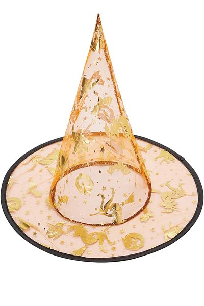 Parti dolabı Halloween Witch Hat Bat Spider Orange GoldPrinted, Αποκριάτικη στολή για ενήλικες και παιδιά