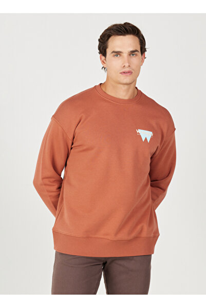 WRANGLER Ανδρικό φούτερ με λαιμόκοψη σε καφέ χρώμα W232243219 oversized Φούτερ