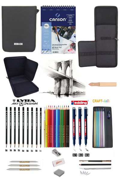 GLANCE Canson Sketchbook Lyra Graduated Craft 6-Piece Jumbo Metallic Curry Color Bback 2-Layer Sketch Bag