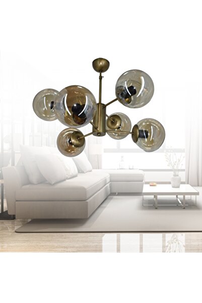 Genel Markalar Rima Eskitme 6'lı Bal Camlı Avize | Kaliteli Modern Metal Avize