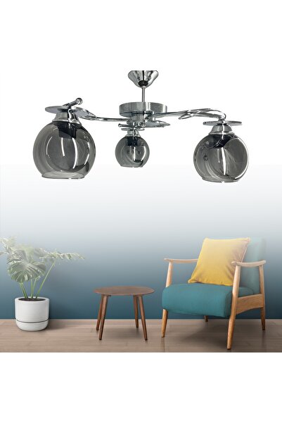 Genel Markalar İlay Krom 3'lü Füme Camlı Avize | Kaliteli Modern Metal Avize