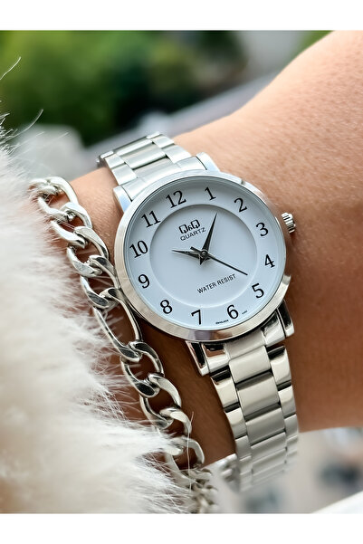 Q&Q Brand Silver Color, Steel Strap, Women's Wristwatch + Bracelet with Numbers