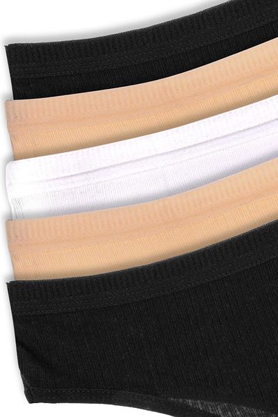 Humaone Pack of 5 Corded 100% Cotton Thong Panties Black, White, Tan