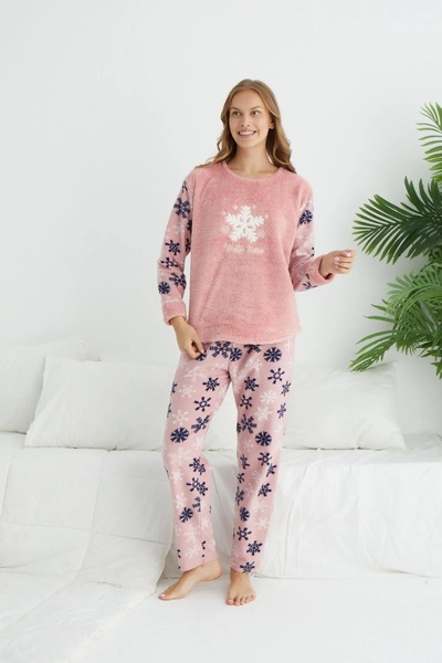 Estiva Women's Winter Snow Patterned Fleece Pajama Set