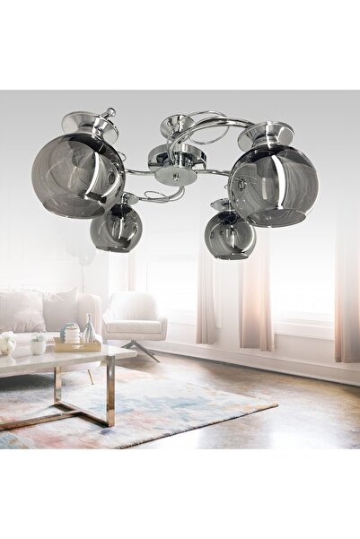 Genel Markalar İlay Krom 4'lü Füme Camlı Avize | Kaliteli Modern Metal Avize