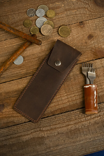 Lost Slope حامل قلم جلدي - جلد حقيقي وصناعة يدوية - بني مجنون