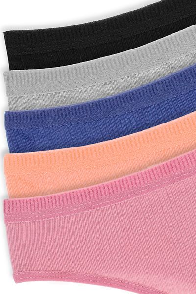 Humaone Pack of 5 Ribbed Special Waist Thong Panties Black, Gray Indigo, Baby Mouth, Dried Rose