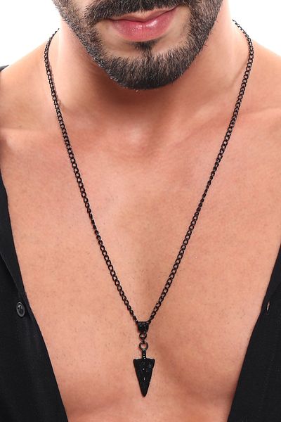 LABALABA Men's Black Oxide Plated Arrow Symbol Pendant Necklace