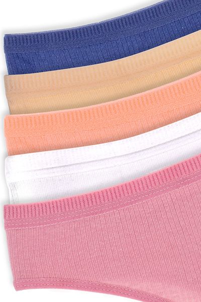 Humaone Pack of 5 Ribbed Special Waist Thong Panties Indigo, Skin, White, Baby Mouth, Dried Rose