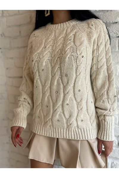 Laluvia Ecru-Haarstrickpullover aus Steinstrick