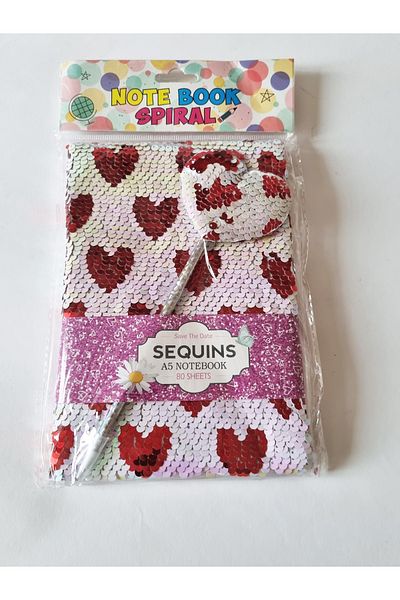 Modellino Colorful Bead Sequin Striped Memory Book 20x15cm Memory Book with Heart and Blue Gel Pen