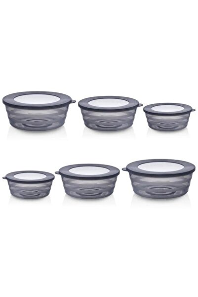 Flosoft 6 Adet Kapaklı Füme Saklama Kabı, Kase Çerezlik Kahvaltılık 3 Boy 6’lı Set 2x(400ml,700ml,1100ml)