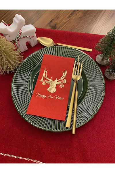 kidspartim Gold Gilded Red Christmas Deer Model Napkin