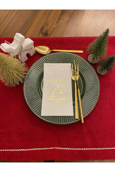kidspartim Gold Gilded White Happy Birthday Pine Tree Napkin 16 pcs