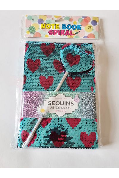 Modellino Colorful Bead Sequin Striped Memory Book 20x15cm Memory Book with Heart and Blue Gel Pen