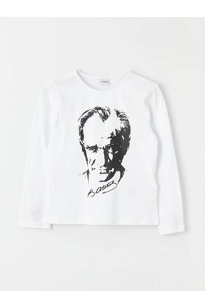 LC Waikiki Dievčenské tričko s dlhým rukávom s potlačou LCW pre deti s výstrihom Ataturk