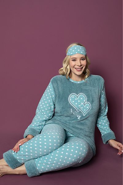 Asel Σετ πιτζάμες με νυχτερινό σχέδιο Plus Size Fleece