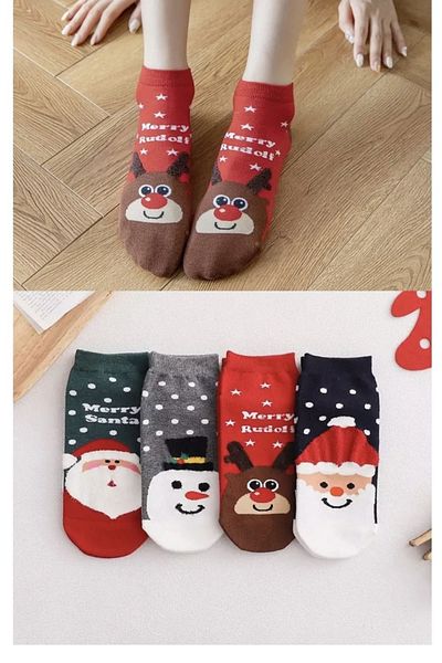 REYNBOO SOCKS 4 чифта дамски чорапи с шарени боти до глезена, които могат да се перат
