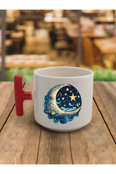 lili hediyelik Coffee Cup with Moon and Star Image Ceramic Mug - Ceramic Tea, Coffee Gift Cup