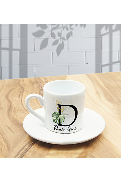 Hazellica Kişiye Özel Baş Harf ve İsimli Şık Tasarımlı Kahve Fincanı