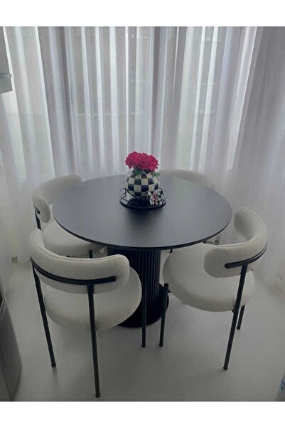 Zeri Concept Royal Sandalye ve Siyah Yuvarlak Çıtalı Masa [1 masa 4 sandalye]