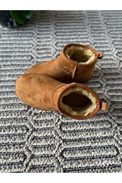 TRODONS Ultra Mini Süet Yarım Bot Düz Taban İçi Kürklü Kadın Bot Ayakkabı