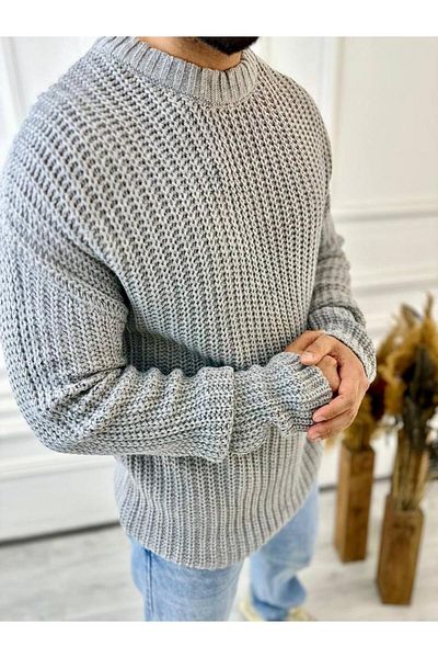 elkumoda Пуловер Oversize с двоен слой плетена верижка, естествен памук, свободна кройка, не се топчи