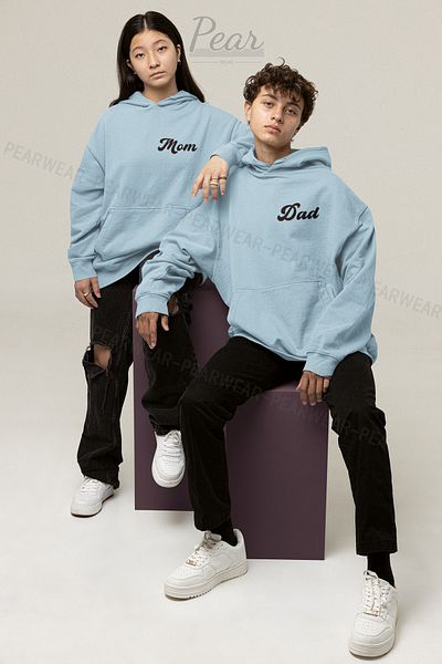 Pear Wear Φούτερ με κουκούλα MOM DAD Printed Unisex Oversize - Σετ 3 νημάτων Lover