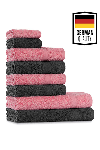 Tuiste Luxury Bathroom Dowry Towel Set Anthracite Gray - Pink, 2 Bath Shower 4 Hand Face 2 Small Kitchen