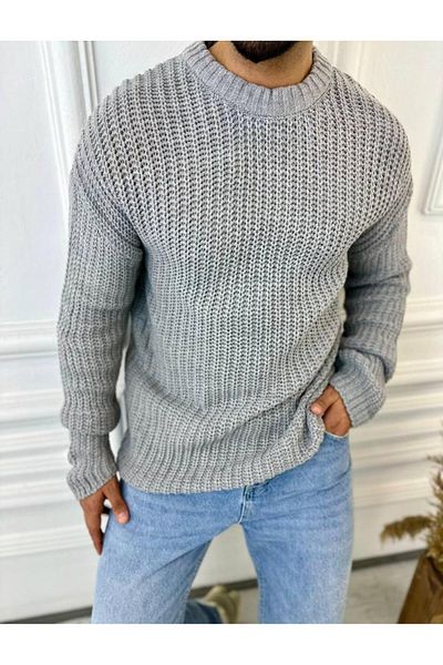elkumoda Пуловер Oversize с двоен слой плетена верижка, естествен памук, свободна кройка, не се топчи