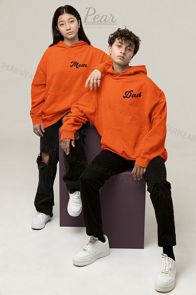 Pear Wear Φούτερ με κουκούλα MOM DAD Printed Unisex Oversize - Σετ 3 νημάτων Lover