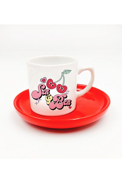 Hazellica Special Design Red Base You & Me Turkish Coffee Cup