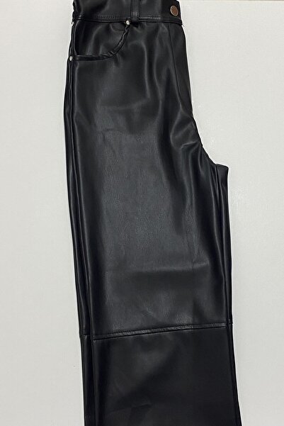 Misc Palazzo-Hose aus schwarzem Leder – U-Boot, elastische Taille hinten