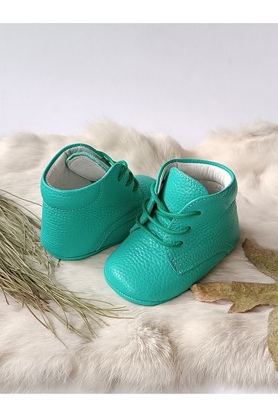 Hodore Water Green Genuine Leather Baby Booties