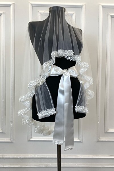 ZEYMERADE Beyaz Gelin Duvak Seti, Pullu Boncuklu İncili Su Taşlı Yaprak Desen...