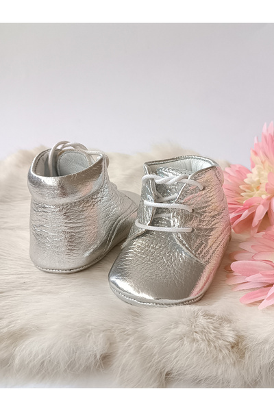 Hodore Silver Genuine Leather Baby Booties