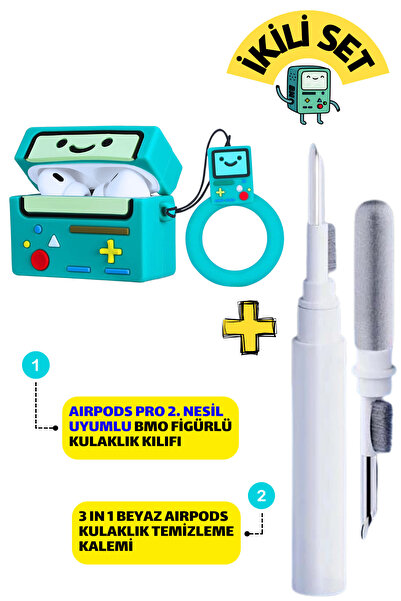EWEC Pro 2. Nesil Uyumlu Bmo Figürlü Kulaklık Kılıfı ve Beyaz 3'ü 1 Arada Kul...