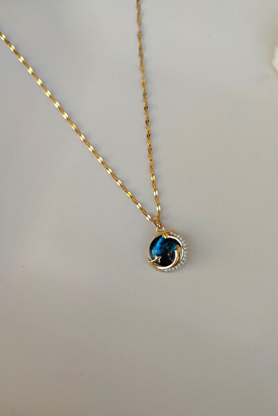 Genel Markalar KADIN GOLD LACİVERT DÜNYA GEZEGEN KARARMAZ ÇELİK KOLYE