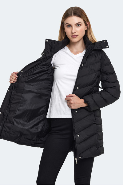 Slazenger GWEN Kadın Kapüşonlu Şişme Siyah Mont & Kaban