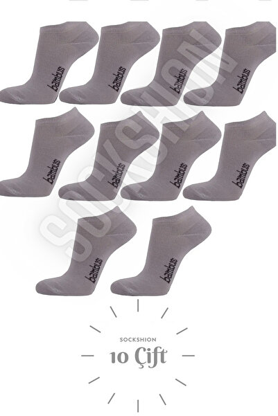 SOCKSHION Bambu Bilek Boy Patik Gri Çorap 10 Çift Set