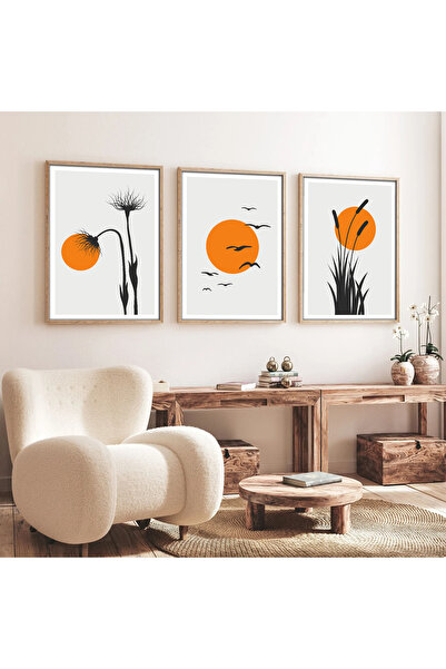 huhuli Ahşap Çerçeveli Boho 3’lü Tablo huhu228