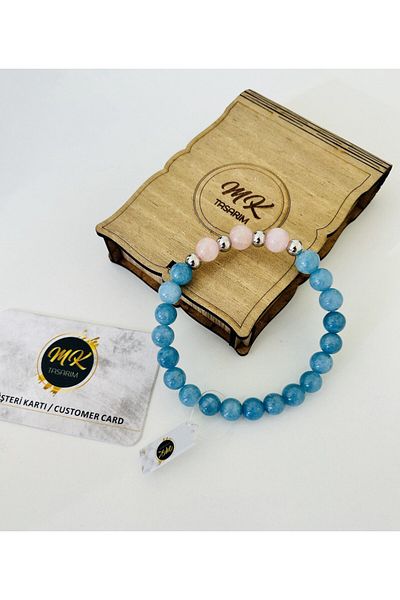 MK tasarım Real Blue Pink Quartz Stone Bracelet - With Customer Card, in Special Box Mk.003.003-1